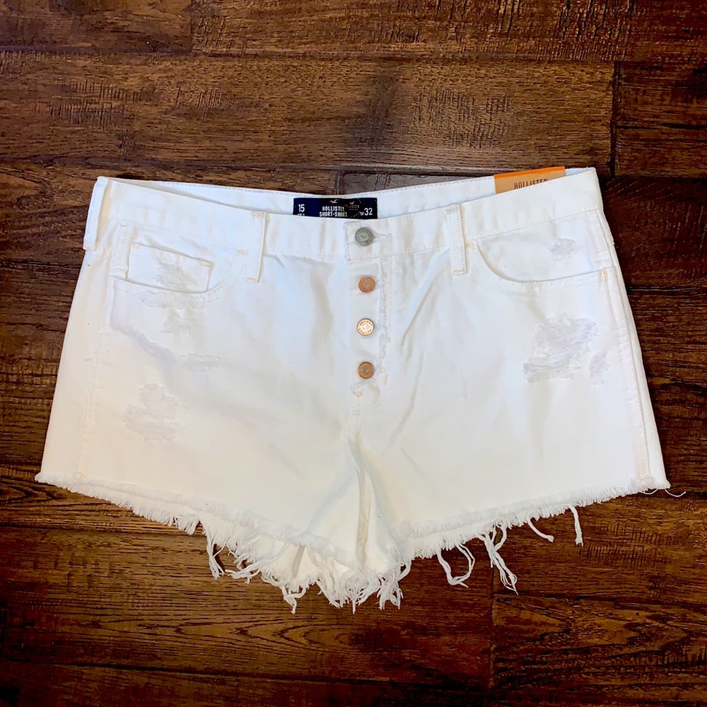 Hollister White Denim Distressed Shorts, Size 15